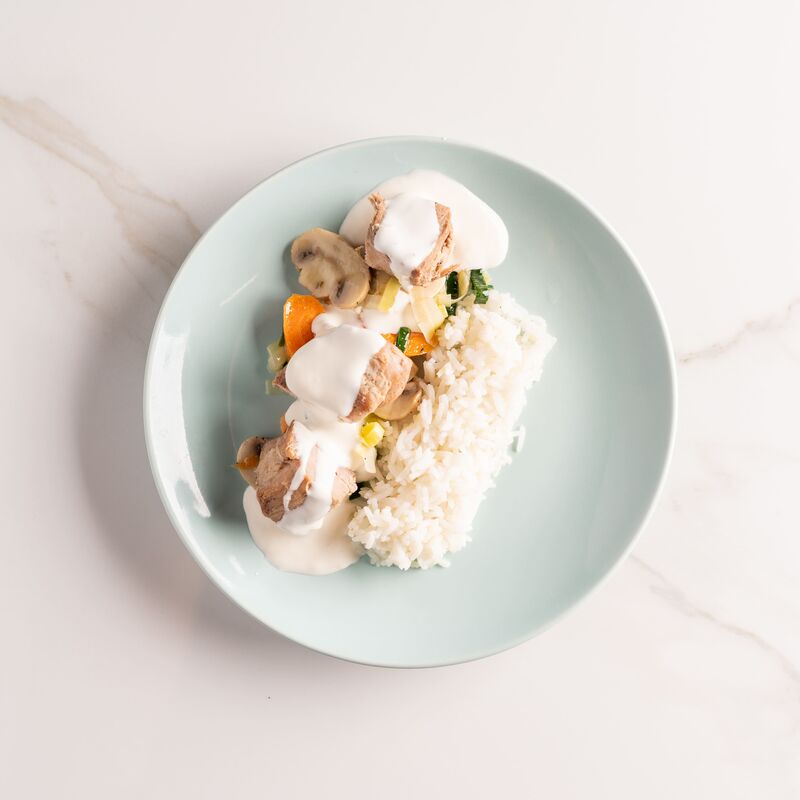 Blanquette de porc riz et petits légumes